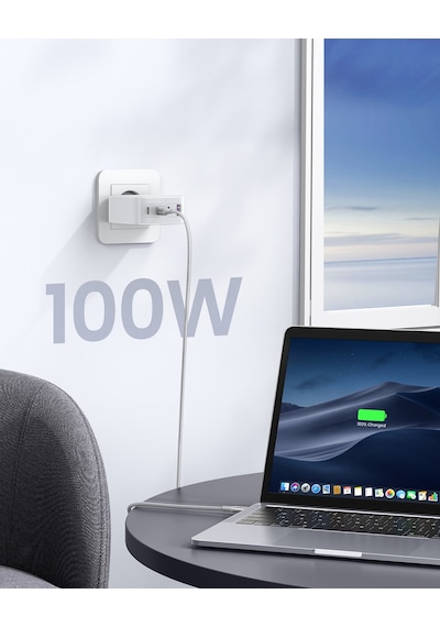 Ugreen Nexode Gan X 100w Hızlı Şarj Cihazı 4 Portlu Pd Qc 3xusb-c, 1xusb-a, Beyaz, 15337 -