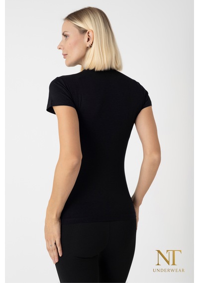 Nt Underwear Kadın Bambu Balıkçı Yaka Yarım Kol Body - T-shirt Hafif, Rahat Ve Şık Siyah