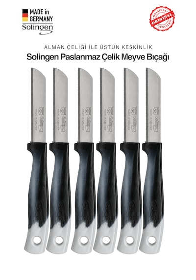 Solingen Ritter Profesyonel Siyah Renk Geçişli Meyve&sebze Bıçağı 6'lı Set & Ultra Keskin Tırtıklı Ağız, Paslanmaz Çelik