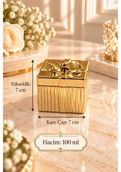 Fiyonk Kapaklı Kare Cam Sunumluk 100 Ml Altın