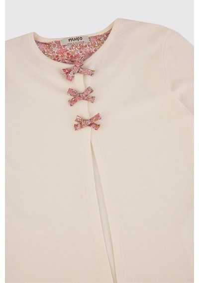 Made With Liberty Fabric Liberty Kumaş Kız Çocuk Triko Hırka Krem