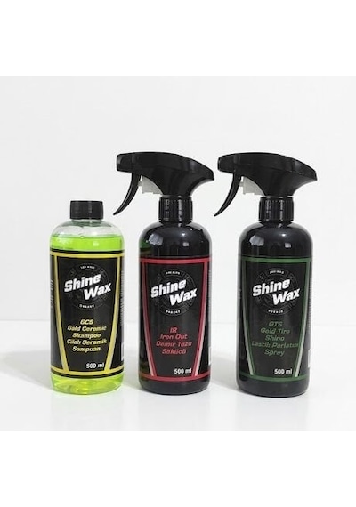 Shine Wax Seramik Şampuan & Demir Tozu Temizleyici & Lastik Parlatıcı Sprey 500 Ml 3'lü Set