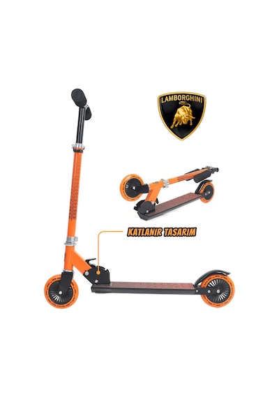 Lamborgini L6-120 Katlanabilir 2 Tekerlekli Çocuk Scooter 50kg Kapasite 3+ Yaş Turuncu