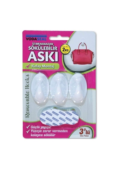 Vodaseal 53.01.054 3'lü Beyaz Iz Bırakmayan Askı, Beyaz 4 Renk