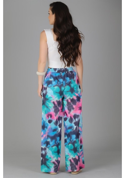 Sweetness Kadın Batik Desenli Bol Paça Beli Lastikli Pantolon Mavi