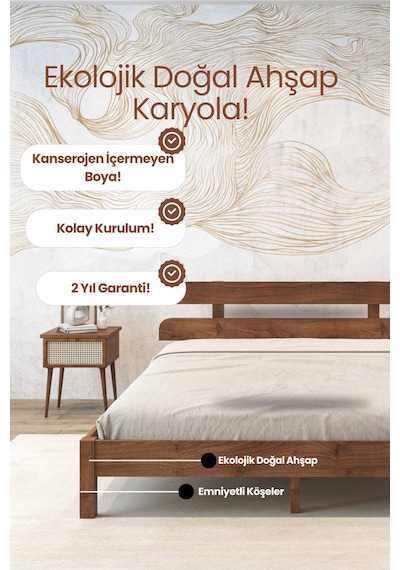 Lotus Masif Ahşap Karyola Natürel 100x200