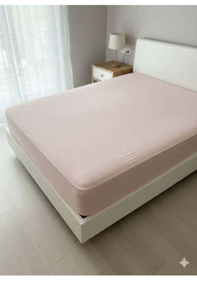 %100 Organik Pamuk Premium Lastikli Çarşaf Çift Kişilik 160x200+30 Dolmabahçe Serisi Pembe