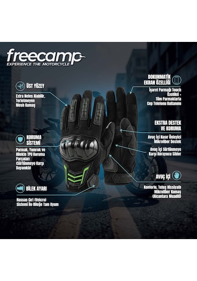 Freecamp Power Tam Parmak Motosiklet Eldiveni-siyah-mavi