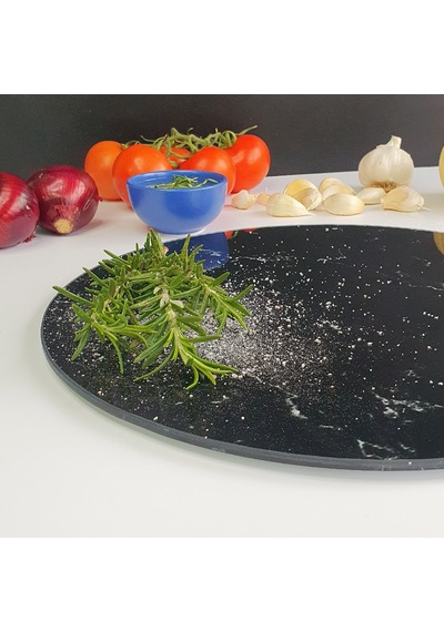 Decorita Cam Kesme Tahtası | Siyah Mermer Görünümlü | Çap32cm