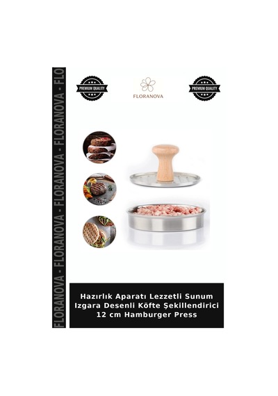Hazırlık Aparatı Lezzetli Sunum Izgara Desenli Köfte Şekillendirici 12 Cm Hamburger Press Belirtilmemiş