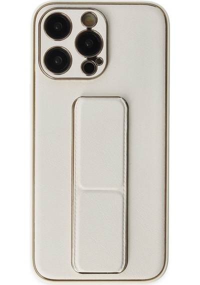 Gld-spt- Newface Apple Uyumlu iPhone 13 Pro Max Kılıf Coco Deri Standlı Kapak - Beyaz