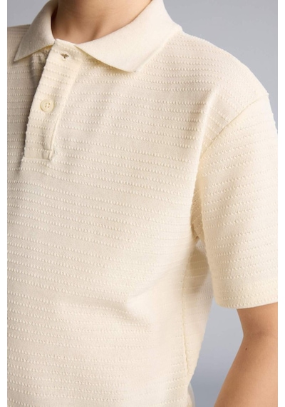 Defacto Oversıze Polo Yaka Jakarlı Kısa Kollu Polo Tişört Erkek Çocuk H0913a826smwt46 Beyaz-wt46
