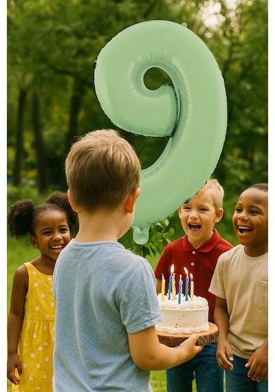 Folyo Rakam 9 Yaş Mat Mint Yeşili 26 Inc 66 Cm Pipetli Doğum Günü Balonu Çok Renkli