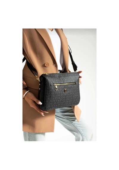 Just Polo Orijinal Kadın 3 Gözlü Çapraz Postacı Ve Omuz Çantası Shopper 29x20 Cm Siyah