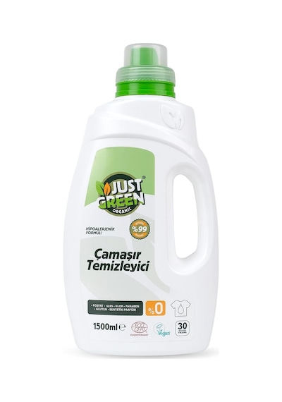 Just Green Organic Bitkisel Sıvı Çamaşır Deterjanı Beyazlar Ve Renkliler İçin, Kokusuz & Hipoalerjenik, Ecocert Sertifikalı, 30 Yıkama 1500 Ml