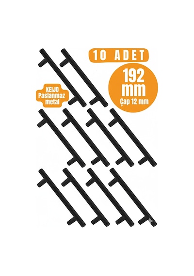 10 Adet Keijo Siyah 192mm Paslanmaz Kulp Mobilya, Dolap Kulbu, Kulp Modeli Mat Siyah