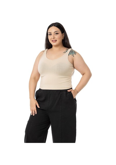 Disentis Büyük Beden Askıları Büzgülü Drapeli Crop Bej Rengi Body-bej Bej