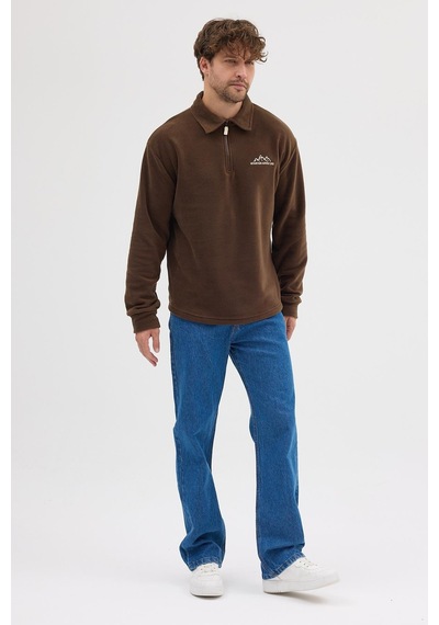 Polostate Erkek Tüylenme Yapmayan Soğuk Geçirmez Sweatshirt Kahverengi Kahverengi