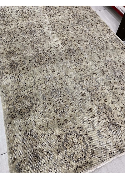 El Dokuma Eskitme 120X205 Krem Naturel %100 Yün Vintage Halı ! Krem