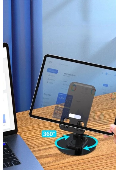 Thentech Kaydırmaz Katlanabilir Kolay Taşınır 360 Derece Dönebilen Telefon Tablet Tutucu Stand Siyah
