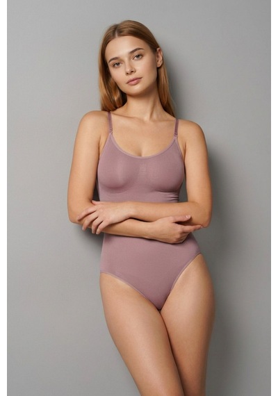 Kadın Slip Agraflı Karışımlı Kumaş Gül Kurusu Body