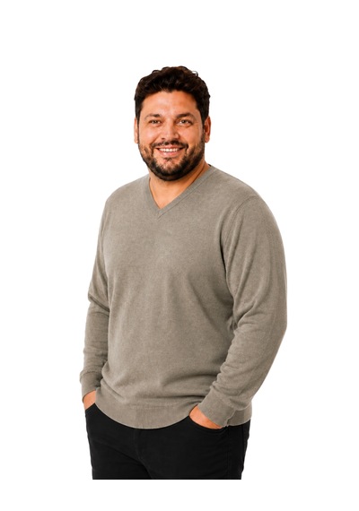 Battalmoda Erkek Büyük Beden Vizon V Yaka Pamuklu Kazak 3xl-4xl-5xl-6xl