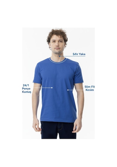Luxıc Core Unisex Mavi %100 Pamuk Basic Tişört Bisiklet Yaka Kısa Kol Rahat Kesim Günlük Yazlık Xl - Lcr-ts-mavı