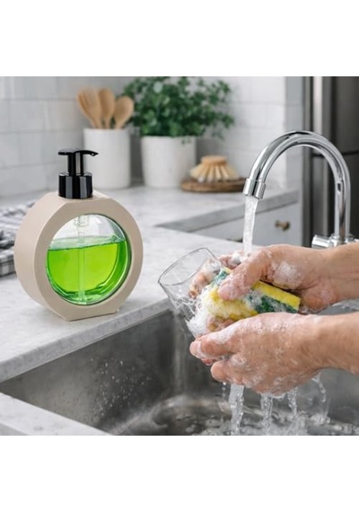 Yuvarlak Şekilli Şık Sıvı Sabunluk & Deterjanlık Sıvı Sabun Haznesi Banyo Sabunluğu Mutfak Deterjanlığı Deterjan Haznesi 350 Ml Beyaz 12 Izgara