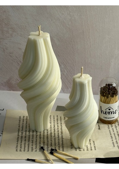 İkili Spiral Model Kokulu Vegan Soya Mum Seti Beyaz