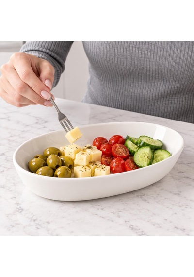 Lexroo Porselen Büyük Kayık Tabak 23 14 Cm, Beyaz Oval Servis Ve Sunum Tabağı