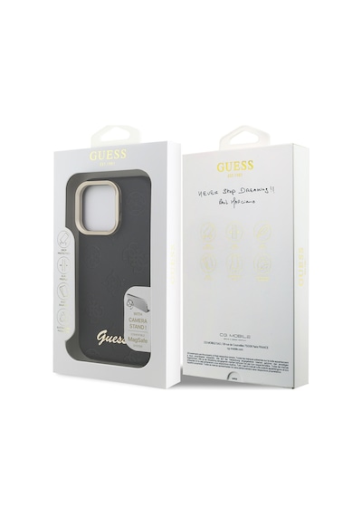Apple Uyumlu iPhone 15 Pro Max Kılıf Guess Lisanslı M-safe Şarj Özellikli Kamera Standlı Peony Kapak Siyah