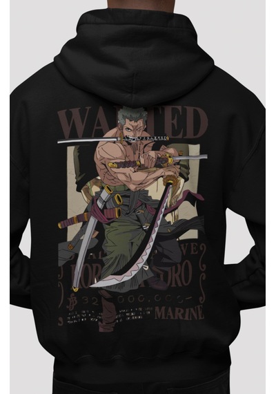 Sevbano Wanted Roronoa Zoro One Piece Anime Sırt Baskılı Unisex Oversize Siyah