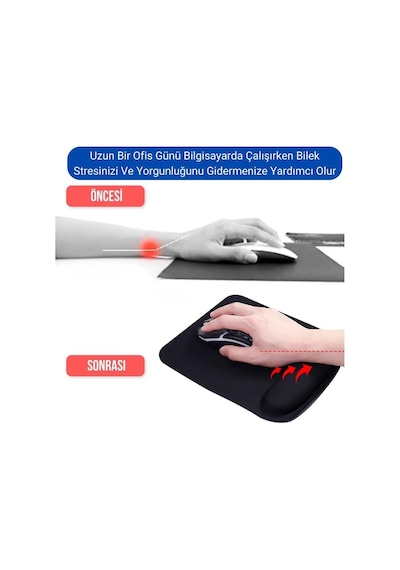 Ergoplus Bilek Destekli Mouse Pad Ergonomik Kaymaz Taban Mouse Pad, Bilek Koruyucu Tasarım Siya