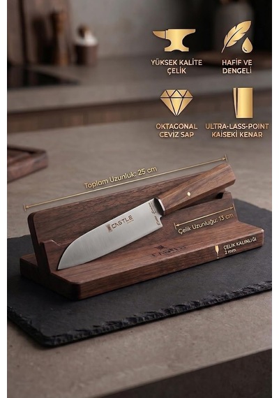 Elit Serisi Mini Santoku Ceviz Sap Uzak Doğu Mutfak Şef Bıçağı Et Sebze Salata Şef Bıçak Lrg-746