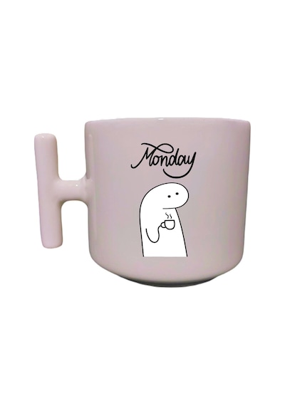 Monday Yazılı Krem Rengi Eğlenceli Esprili Özel Tasarım Baskılı T Kupa Bardak Latte Bardağı Beyaz