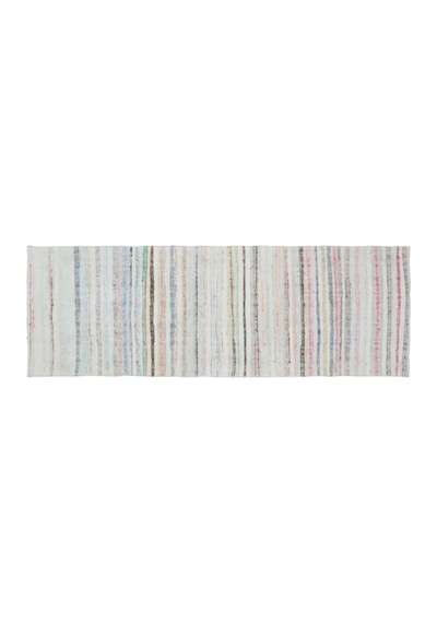 El Dokuması Vintage Yün-pamuk Çizgili Çaput Halı 31672 108 X 310 Cm Çok Renkli