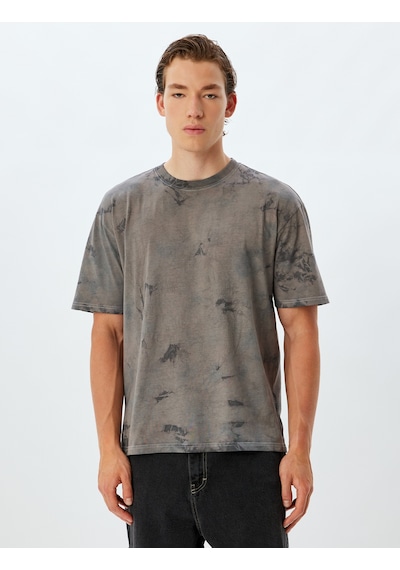 Koton Oversize Tişört Batik Desenli Kısa Kollu Bisiklet Yaka Pamuklu Mor Desenli 4sam10331hk Mor