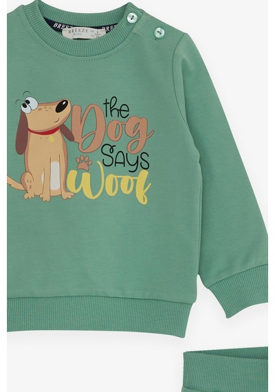 Breeze Erkek Bebek Eşofman Takımı Şaşkın Köpekcik Baskılı 9 Ay-3 Yaş, Mint Yeşili