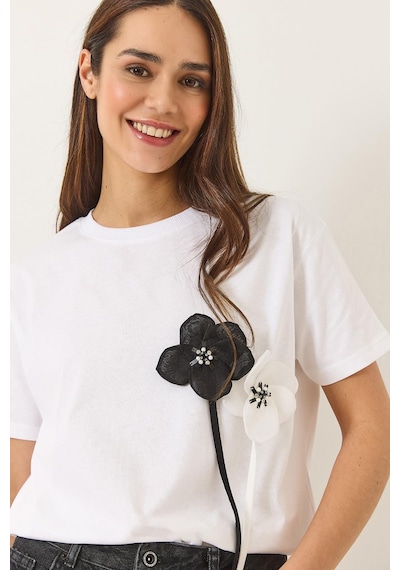 Shade Kadın Aksesuarlı Kısa Kollu Pamuklu T-shirt 60602041 - Beyaz