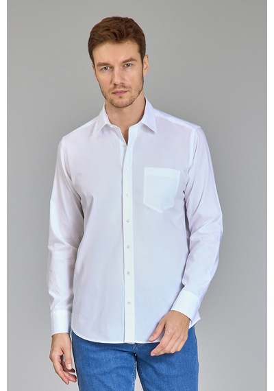 Bisse Klasik Spor Yaka Uzun Kollu Regular Fit Beyaz Erkek Gömlek Gmkls4ksp242049 D01 Beyaz