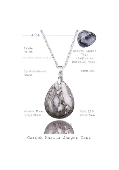 Erilsa Sertifikalı Damla Model Desenli Harita Jasper Taşı Kolye Gümüş A Çok Renkli