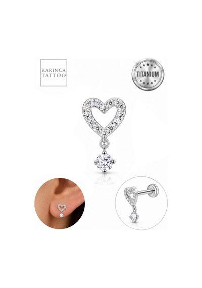 Kalp Zirkon Taşlı Sallantılı Titanyum Piercing Helix Kulak Flat Inner Conch Tragus Piercing çok renkli