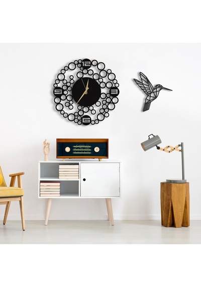 50X50 Dekoratif Duvar Saati + Ahşap Tablo 35 Cm (487865129) Siyah