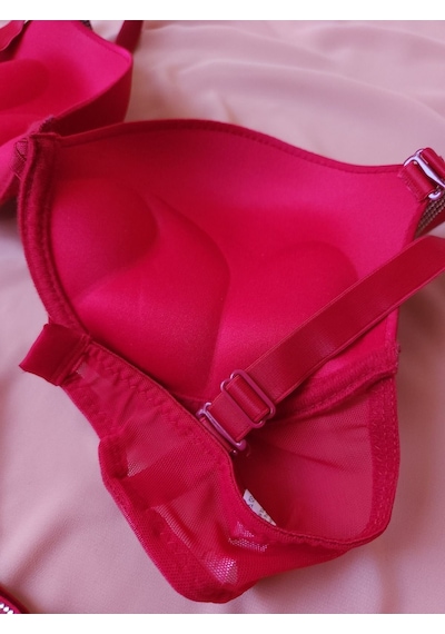 Diva Destekli Double Push Up Taşlı Sütyen Takımı Kırmızı