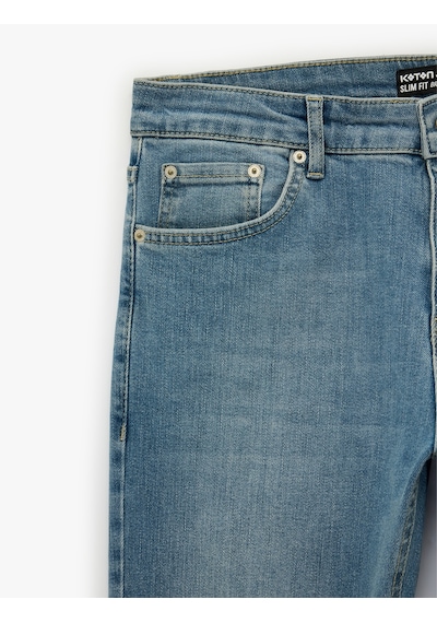 Koton Normal Bel Cepli Slim Fit Jean Pantolon - Brad Jean Açık İndigo 6sam40266nd