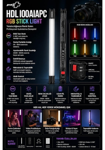 Pdx Hdl-100aıapc Rgb Stick Light Çubuk Led Işık Renkli Aydınlatma