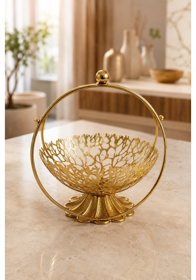 Gold Metal Dekoratif Meyvelik Şekerlik İkramlık Sunum Sepeti Modern Tasarım