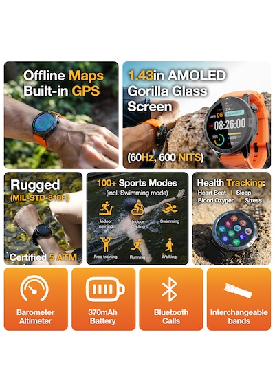 Agm Legion Pro Gps Offline Map 5atm IPS68 Akıllı Saat (İthalatçı Garantili)