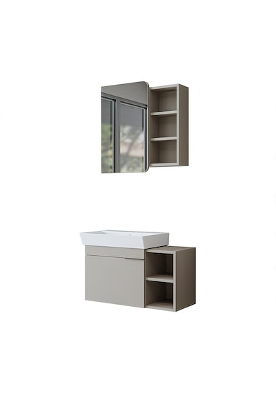 Likya Tek Kapaklı Lavabolu 82 Cm Banyo Alt Dolabı + Üst Dolabı, Lavabolu Mdflam Banyo Dolabı Takımı Kumtaşı Likya Tek Kapaklı Lavabolu 82 Cm Banyo Alt Dolabı + Üst Dolabı, Lavabolu Mdflam Banyo Dolabı Takımı Kumtaşı