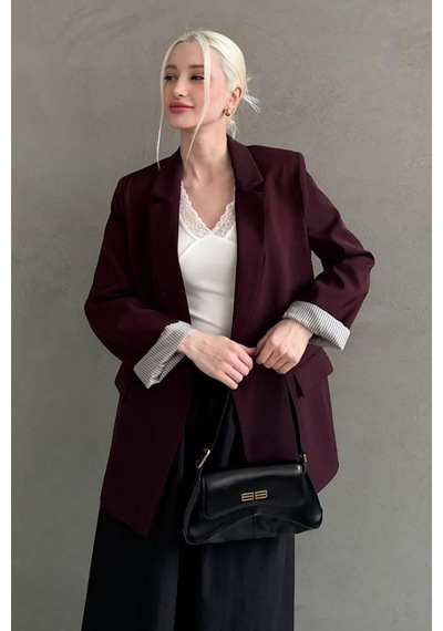Seeh Bordo Kol Desenli Blazer Kadın Ceket Sh339